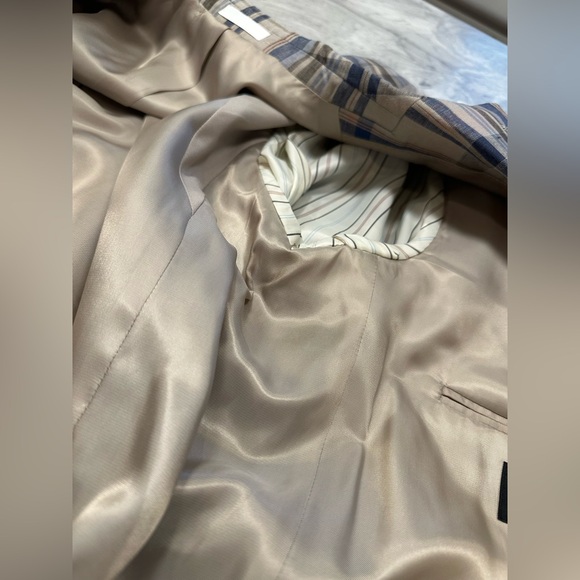 LAUREN Ralph Lauren Lassiter 100% Linen Blue, Brown and Tan Plaid Blazer, 46R - Picture 10 of 11